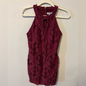 Maroon Floral Lace Mini Dress